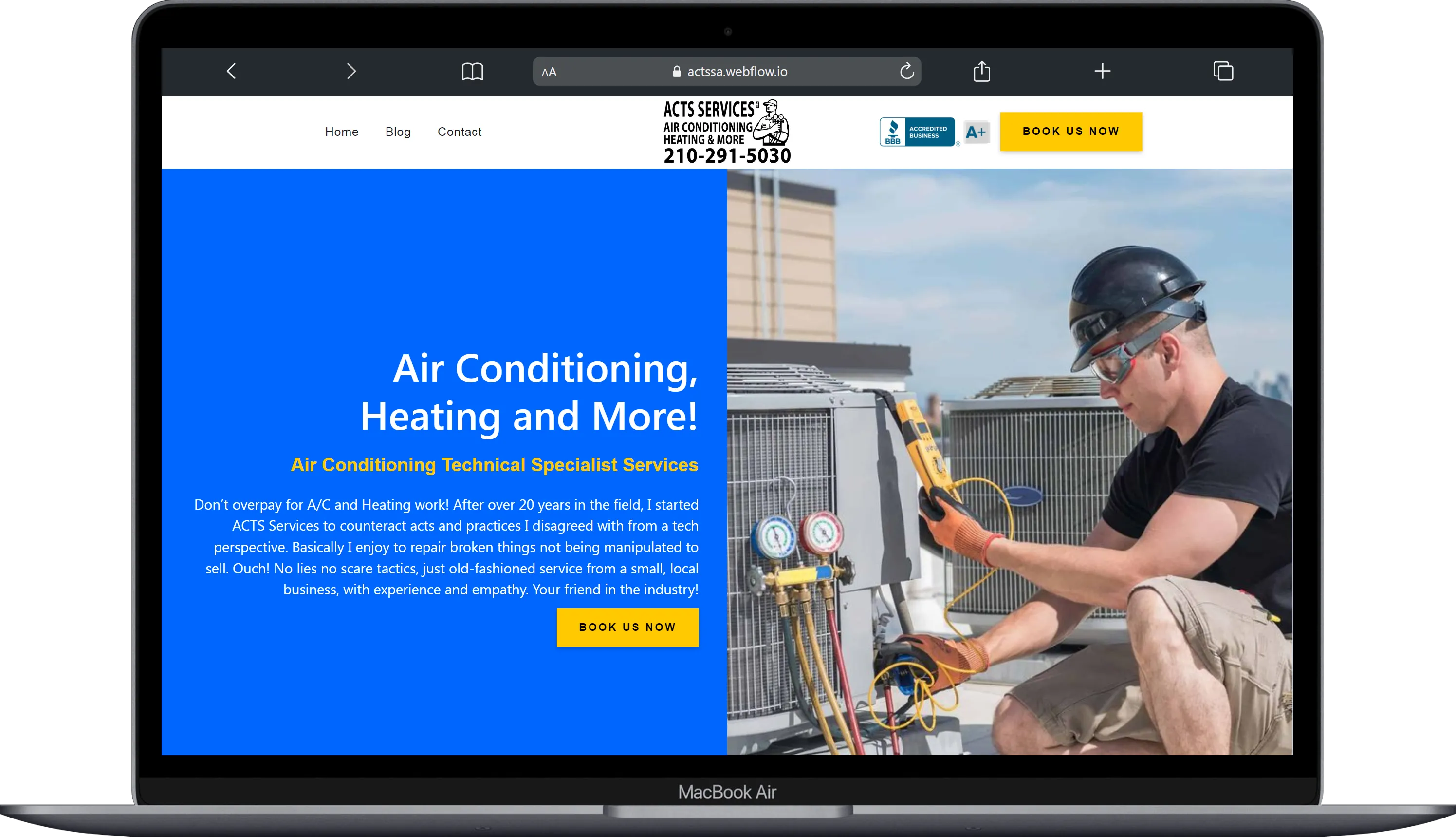 Macbook Air with client website. ACTS Services